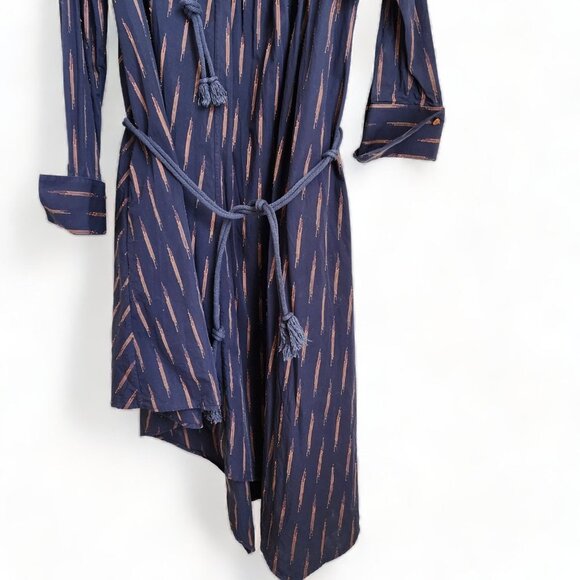 Palmer Harding Women's Blue Linen Striped Courage Midi Dress Size 8 Lagenlook - Picture 5 of 16